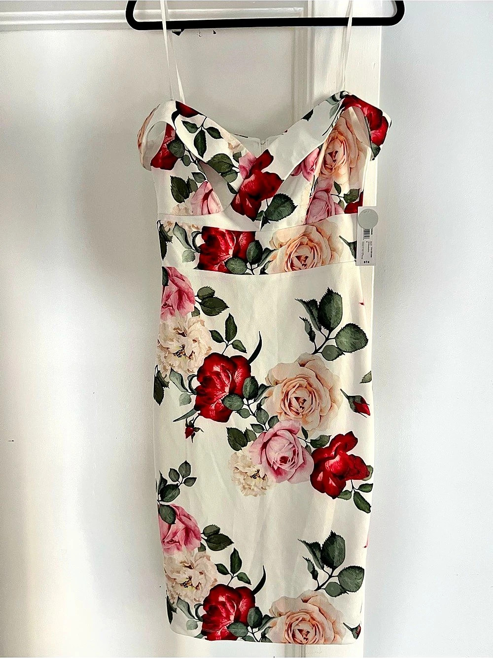 Premier Amour Floral Midi Dress in White & Red Size 8 NWT